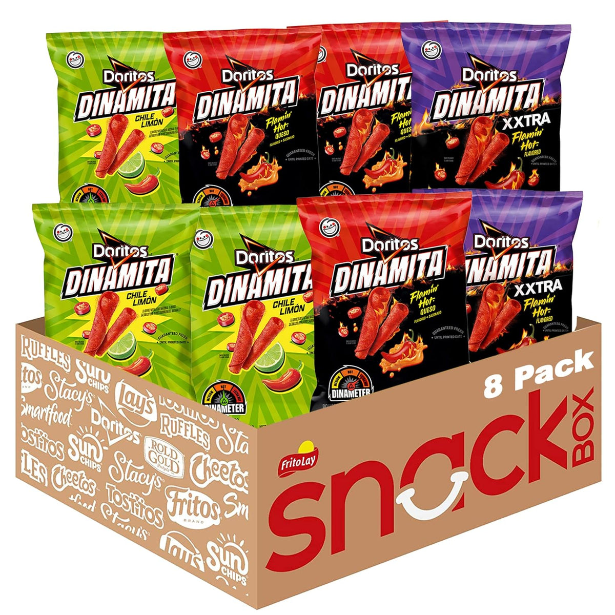 Doritos Dinamitas Xxtra Flamin' Hot And Core Flavors Variety Pack, Rolled Tortilla Chips (Pack of 8)